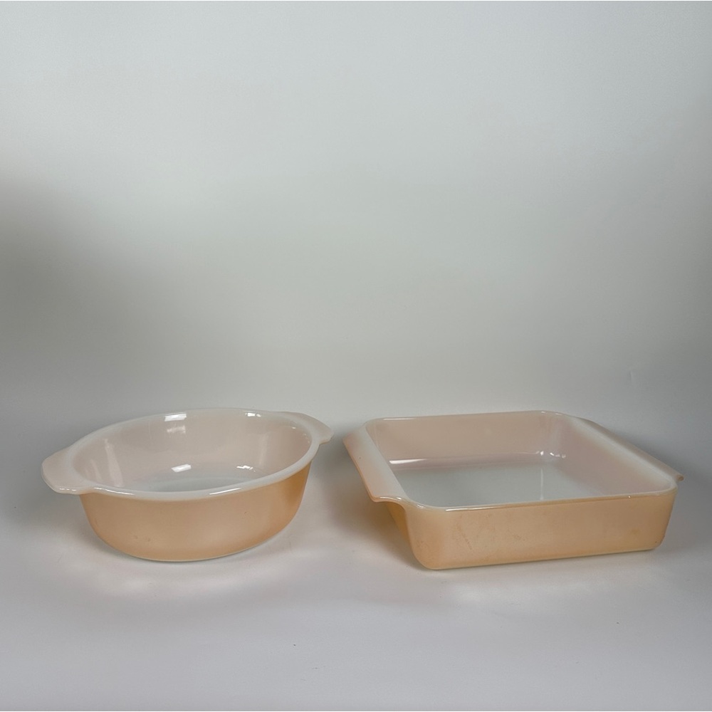 VTG Peach‎ Lustre Laurel by Fire King Orange Iridescent Casserole Dish Set